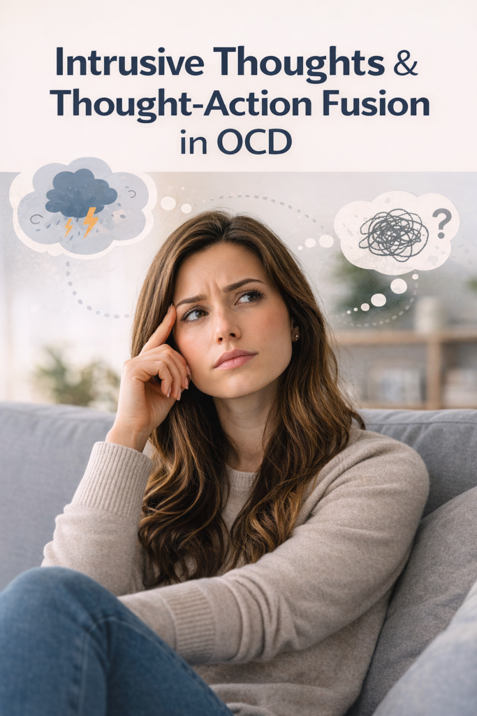 A woman pictured ruminating to depict thought-action fusion in people with OCD and anxiety disorders
