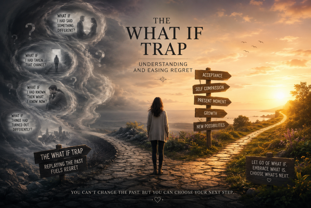 a picture depicts someone stuck in the “what if trap” that fuels regret while healing from regret is possible